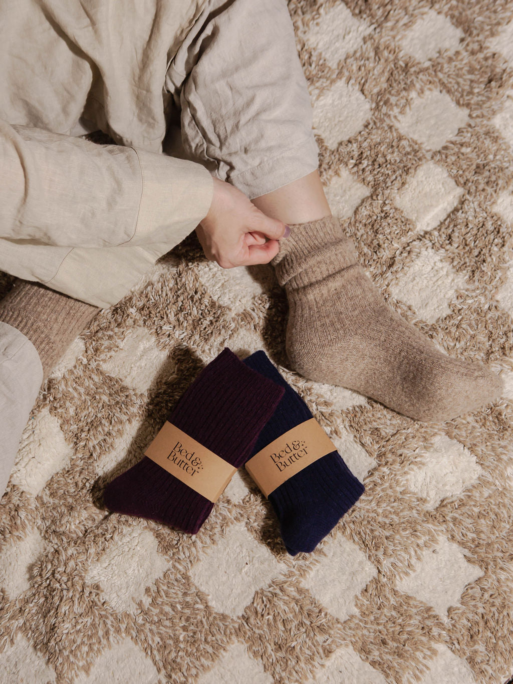 Bed&Butter The Comfiest Socks | Cashmere | Wool | Light Brown Socks | Winter Socks